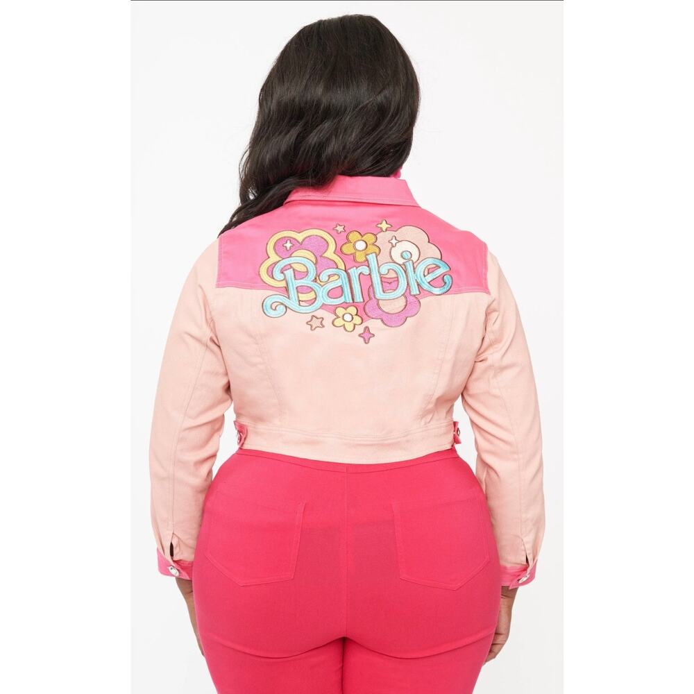 Unique Vintage Barbie Pink Embroidered Crop Jacket Coat 1X 16 NWOT